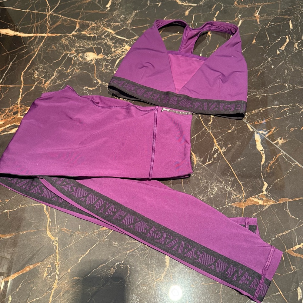 Savage x Fenty high waisted Purple Sports Bra and Leggings Set